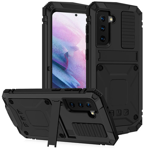 Samsung Galaxy S21+ 5G R-JUST Shockproof Water Resistant Dust-proof Metal + Silicone Protective Case with Holder - Black